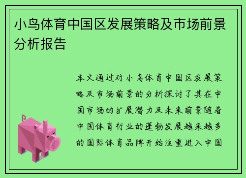 小鸟体育中国区发展策略及市场前景分析报告